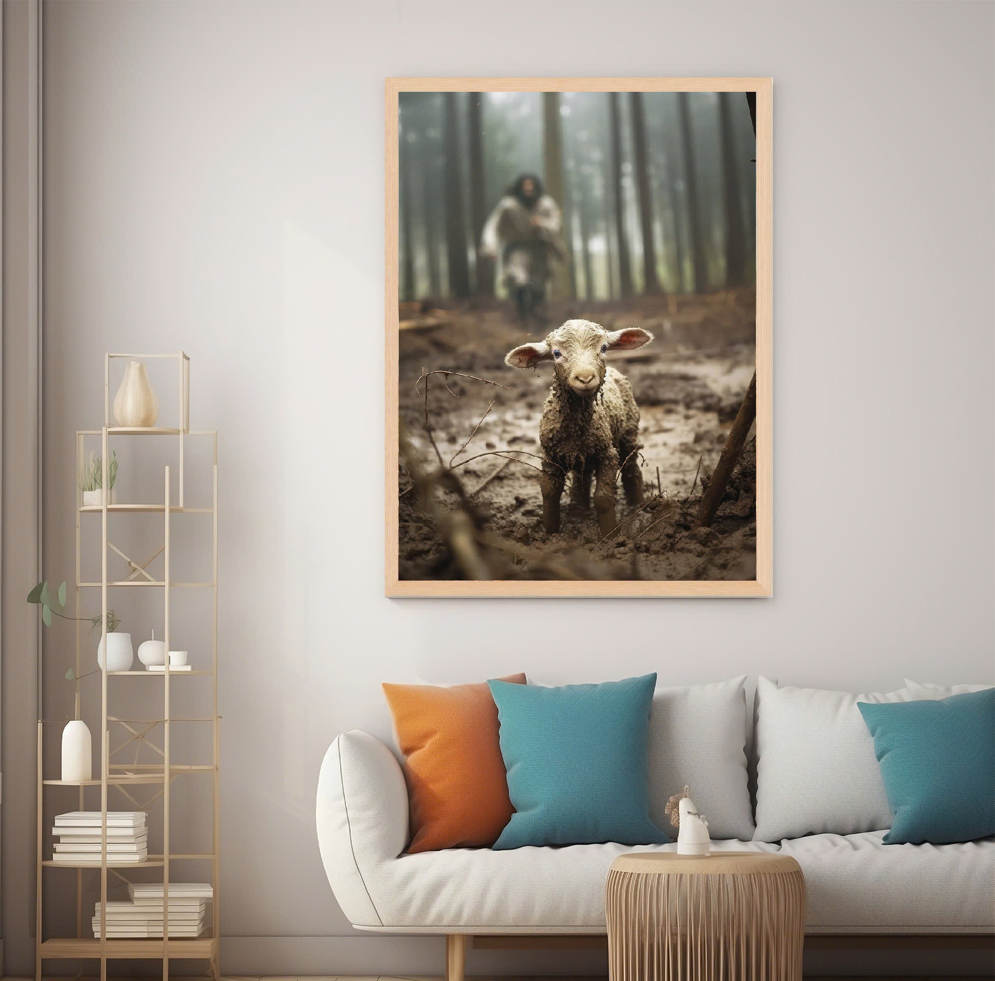 Jesus and Lamb Poster, Jesus Running After Lost Lamb God Poster, Jesus Printable, LDS Art Jesus Leaves the 99, Bible Art Printable